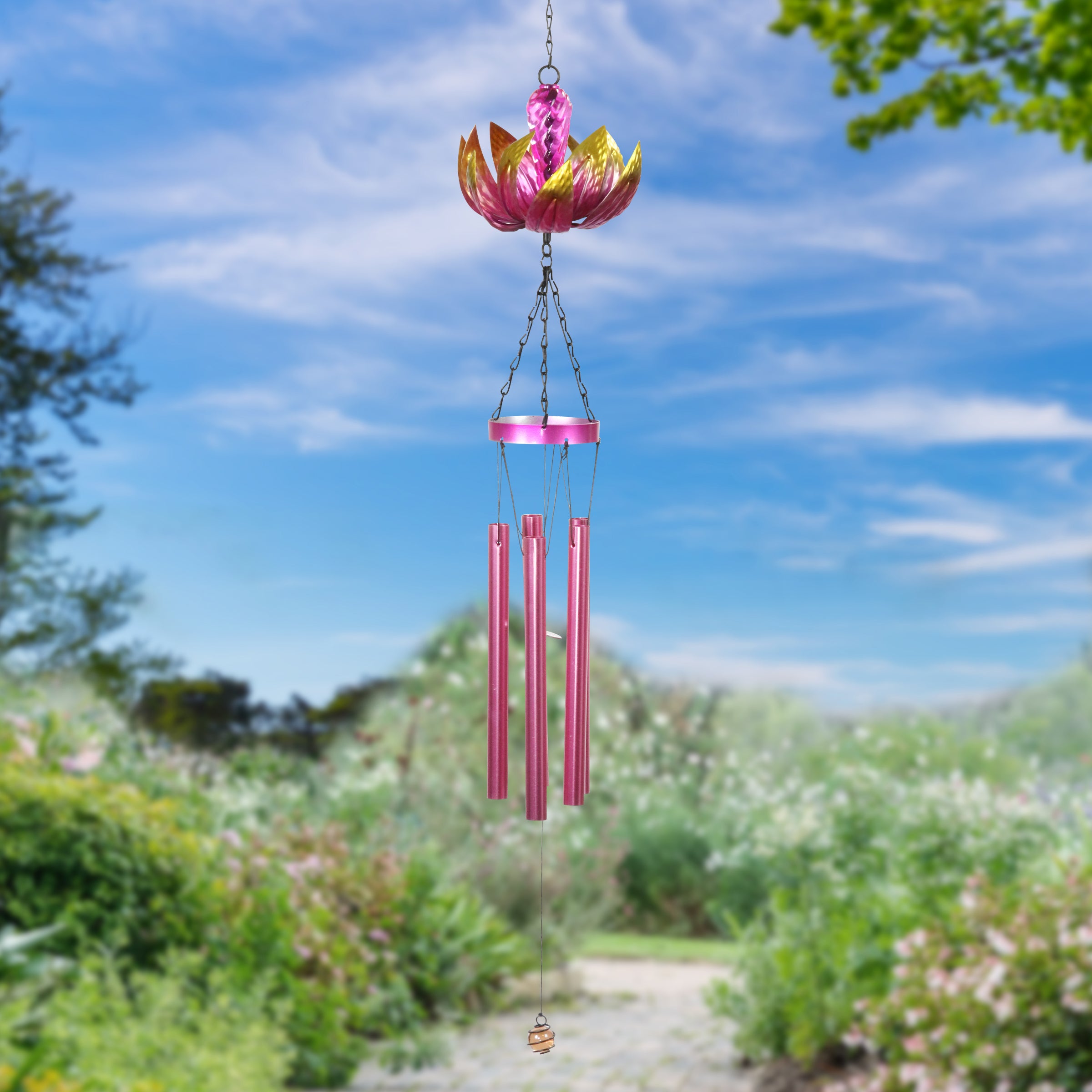 Spinning Pink Lotus Wind Chime - Thumbnail 5