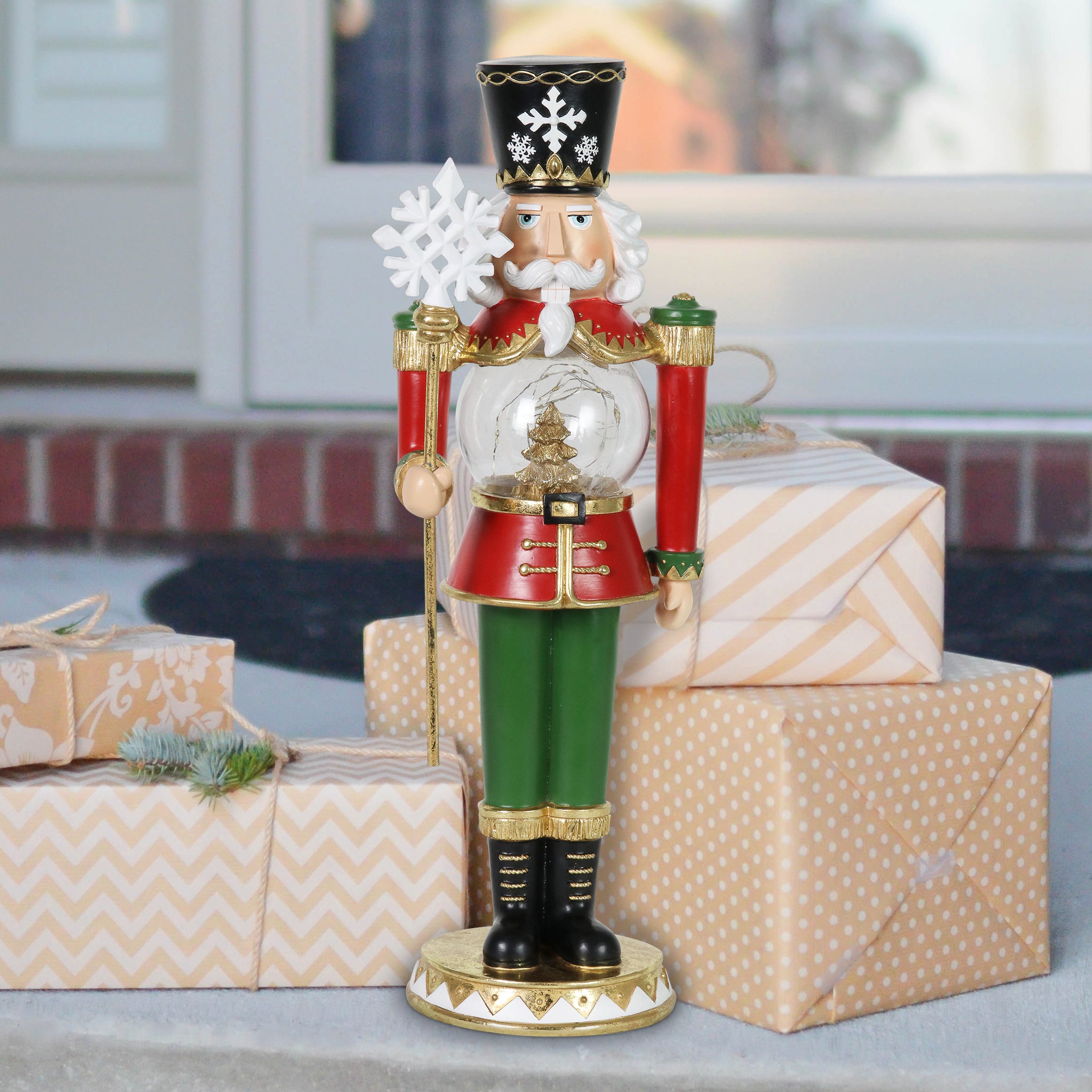 Hand Painted Nutcracker Soldier with LED Christmas Tree Globe Center and Snowflake Staff - Thumbnail 5