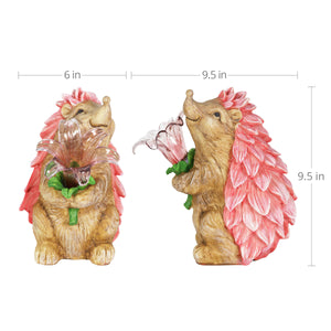 Solar Pink Hedgehog With LED Flower Statue, 9 Inch | Shop Garden Decor by Exhart