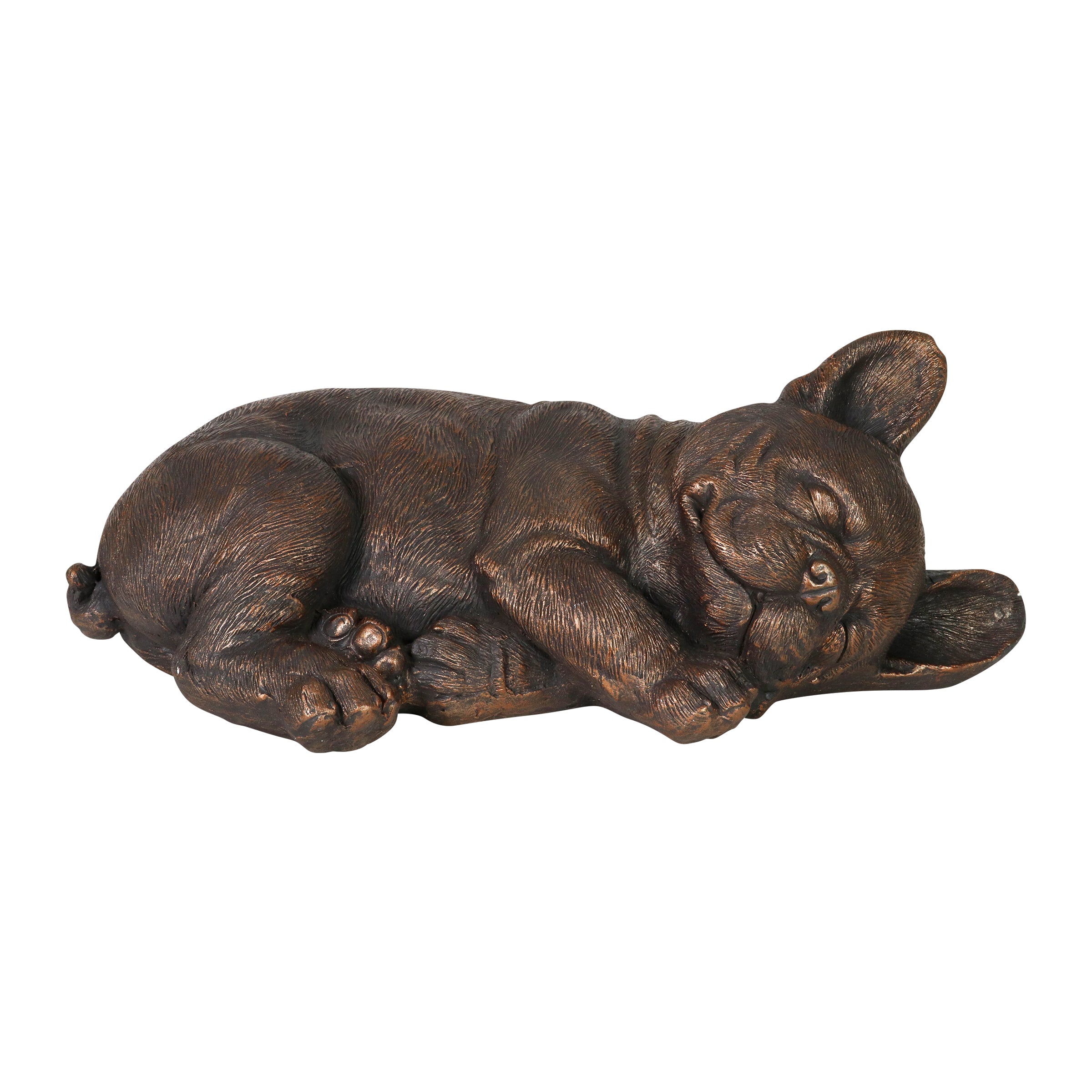 Sleeping French Bulldog Garden Statue in Bronze Look