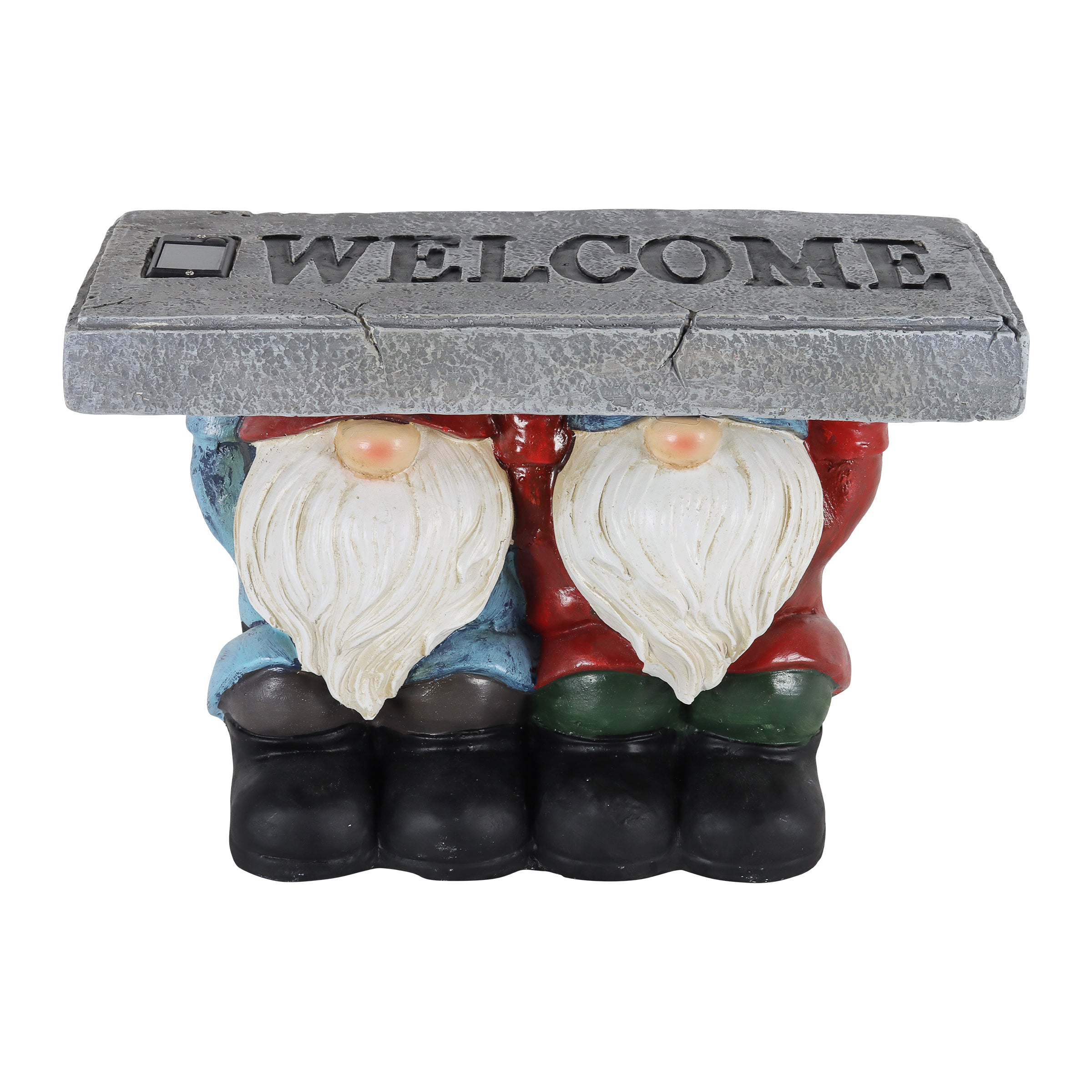 Solar Garden Gnomes with a Welcome Stone Statuary