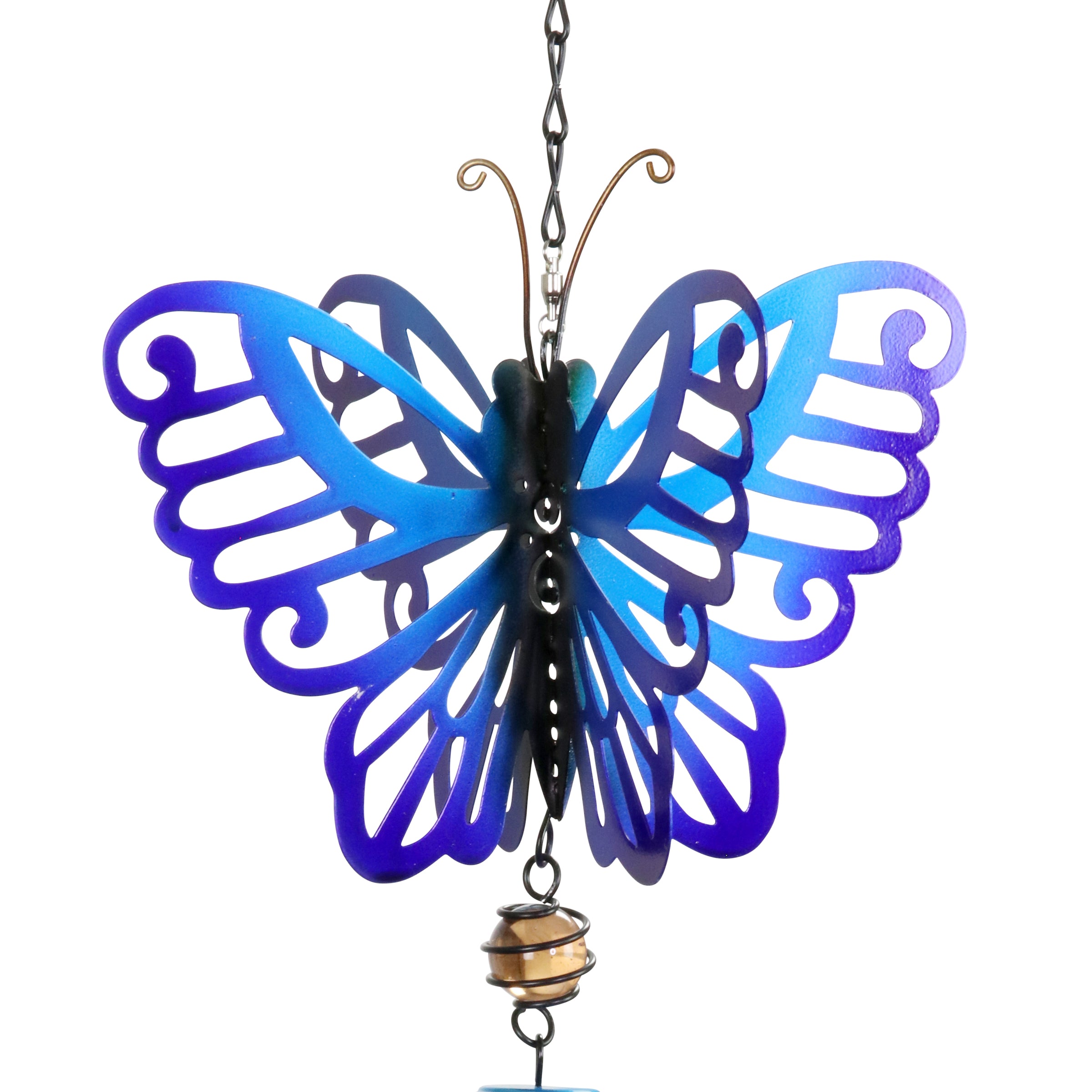 Spinning Blue Metal Butterfly Wind Chime