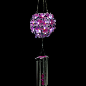 Solar Hanging Pink Hydrangea Flower Ball Wind Chime with Thirty-Eight LED Lights, 6 by 27 Inches | Shop Garden Decor by Exhart