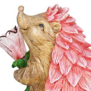 Solar Pink Hedgehog With LED Flower Statue, 9 Inch | Shop Garden Decor by Exhart