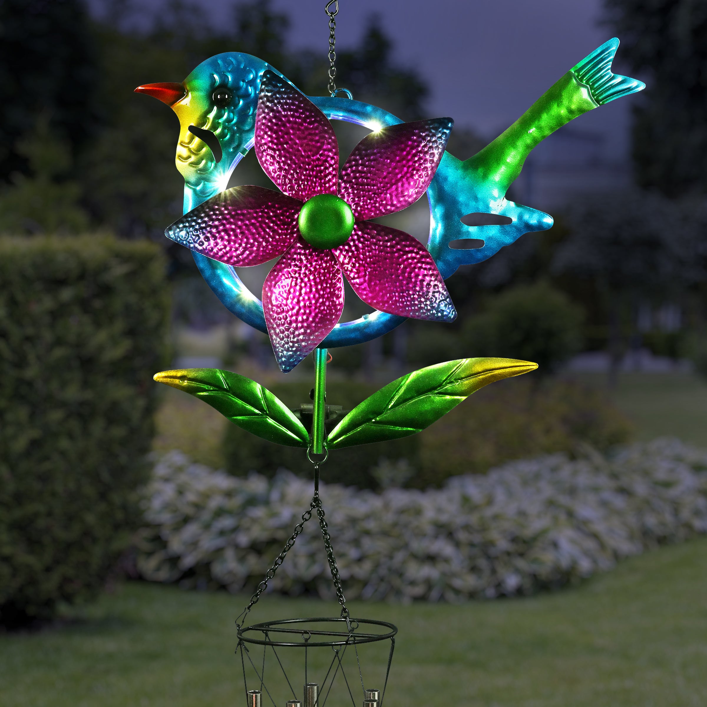 Solar Metal Blue Bird Pinwheel Wind Chime - Thumbnail 2
