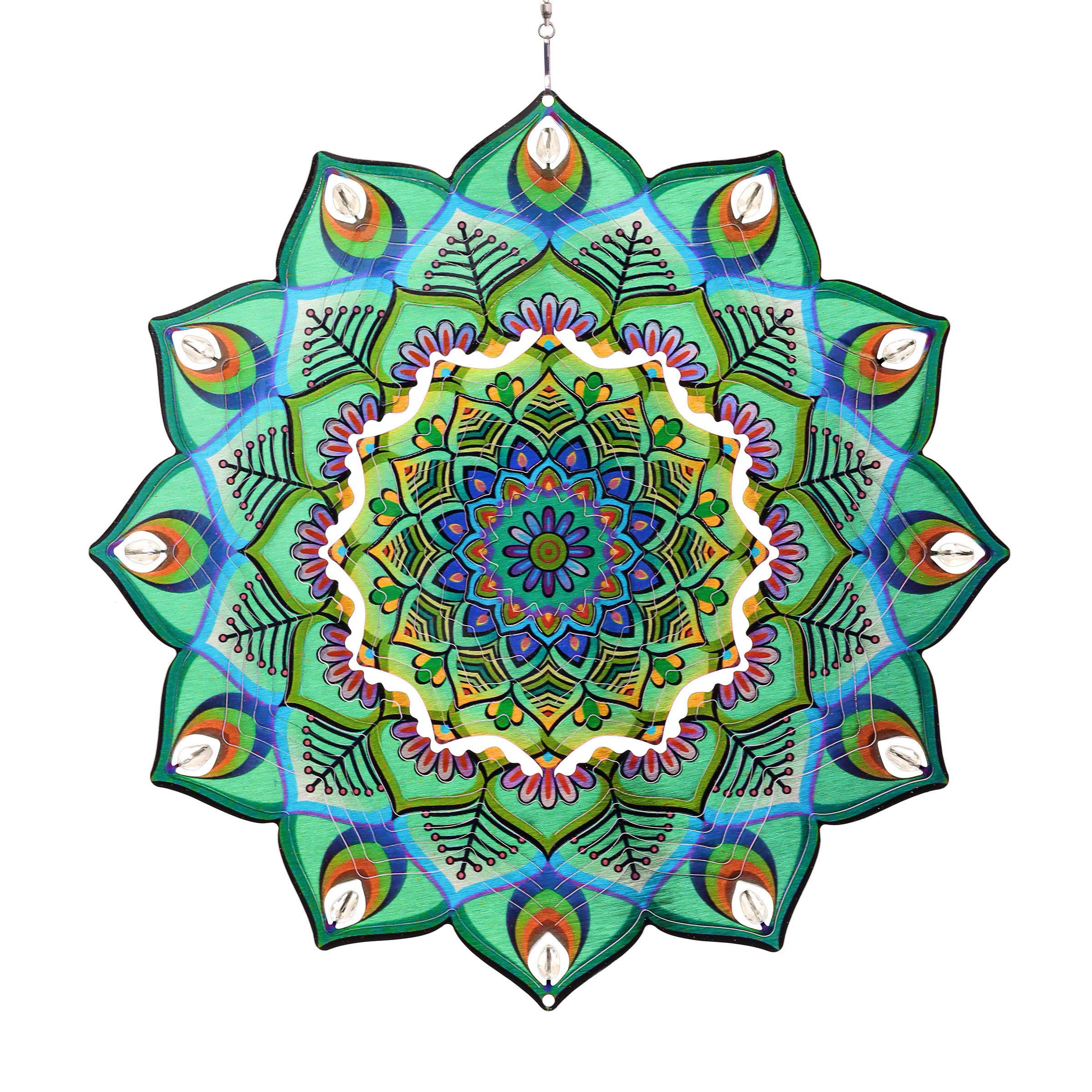 Laser Cut Green Metal Hanging Garden Spinner with Beaded Details - Thumbnail 4