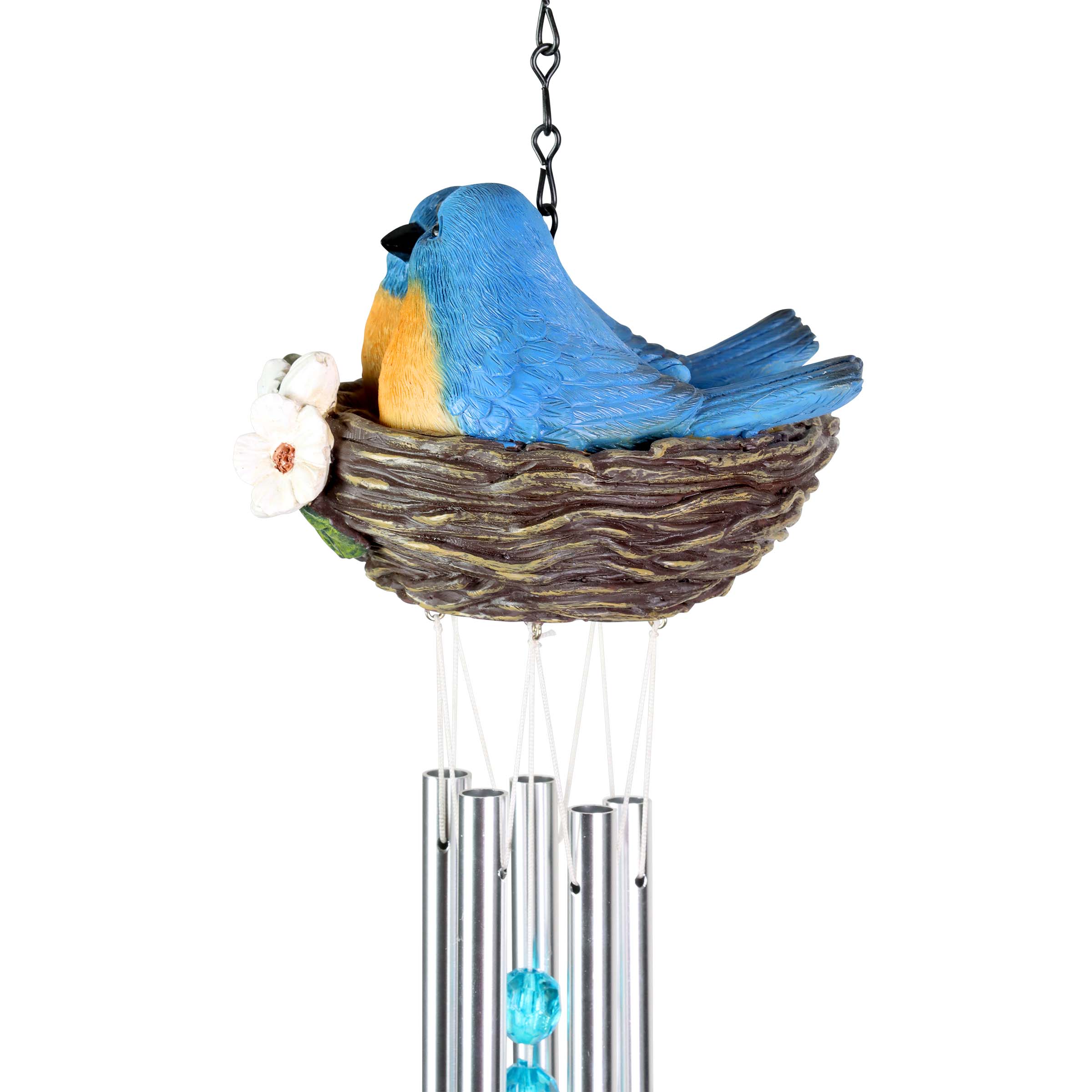 Nesting Blue Birds with Flowers Hand Painted Resin Hanging Wind Chime - Thumbnail 5