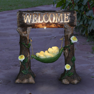 Solar Dog in a Welcome Hammock Hand Painted Garden Statuary, 9.5 by 10.5 Inches | Shop Garden Decor by Exhart