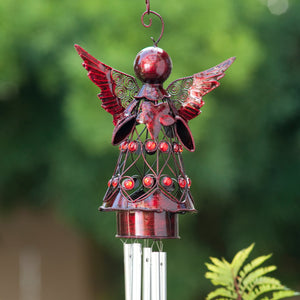 Red Angel Metal Wind Chime, 18 by 8 Inches