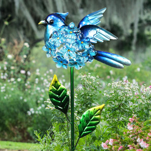 Solar Blue Jay with Flower Body Garden Stake, 9 by 33 Inches | Shop Garden Decor by Exhart