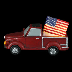 Solar Red Patriotic Garden Truck Statue with American Flag, 6.5 by 11 Inch | Shop Garden Decor by Exhart
