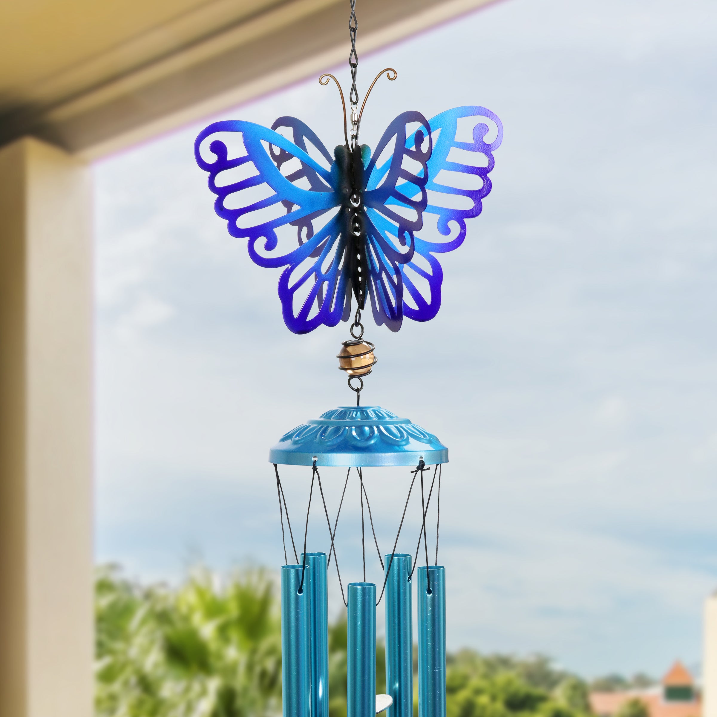 Spinning Blue Metal Butterfly Wind Chime - Thumbnail 5