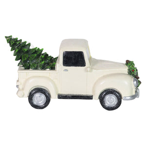 Vintage White Holiday Truck Driven by Santa with a Christmas Tree Statuary on a Battery Powered Timer, 12 x 6  Inches | Exhart
