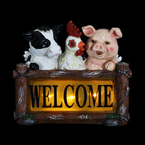 Solar Farm Animal Welcome Sign Garden Statue, 11 by 10 Inches | Shop Garden Decor by Exhart
