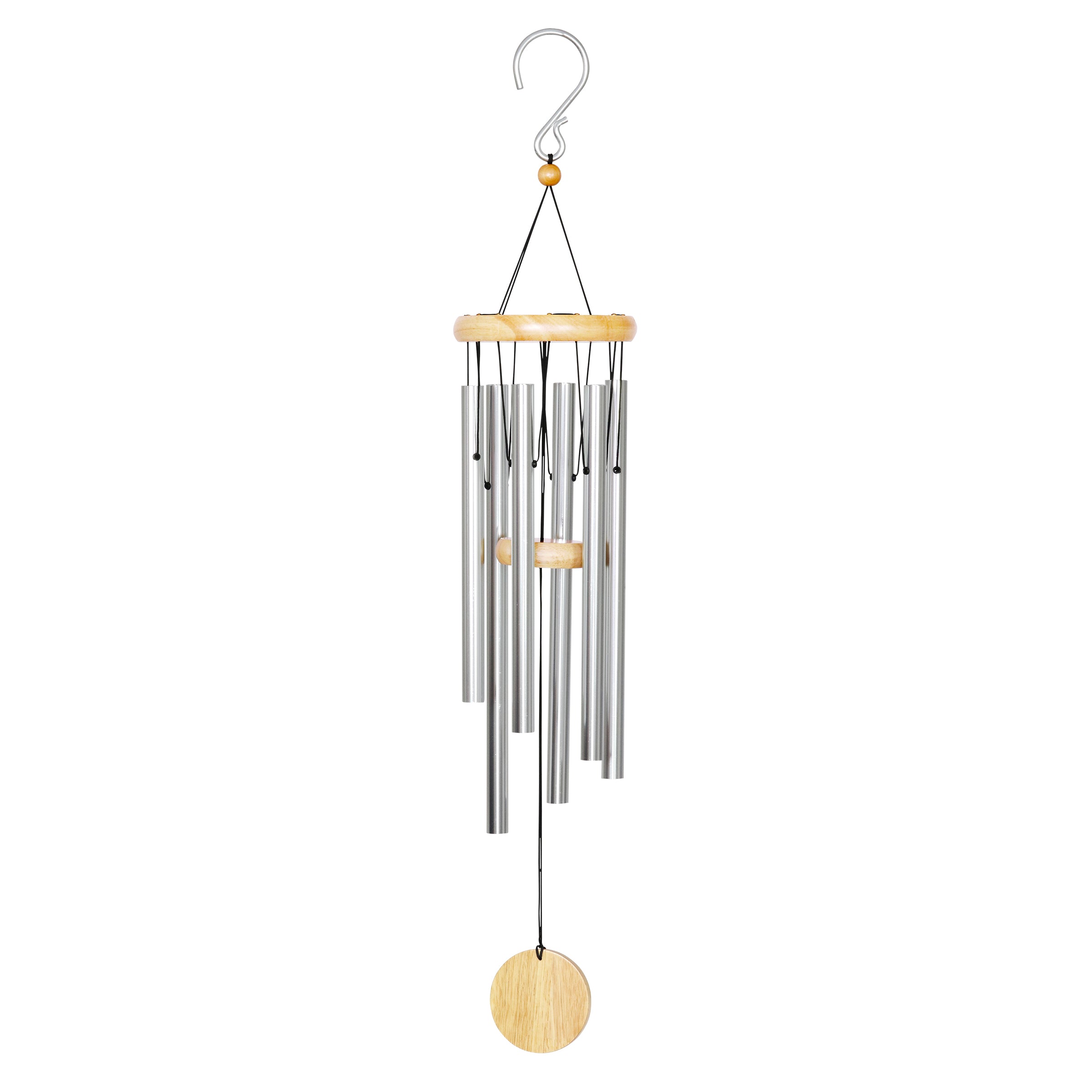 Exhart Hand Tuned Silver Metal Chime with Natural Wood Top and Charm - Thumbnail 4