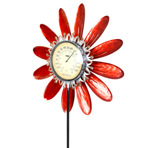 Spinning Red Metal Flower Thermometer Garden Stake, 17.5 by 50 Inches | Shop Garden Decor by Exhart