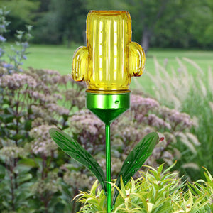 Solar Yellow Cactus Garden Stake with 3 LED lights, 5 by 32 Inches | Shop Garden Decor by Exhart