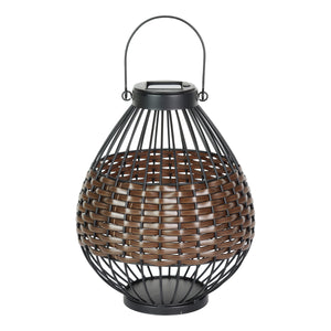 Solar Black Metal and Brown Plastic Rattan Lantern, 8.5 by 22 Inches | Shop Garden Decor by Exhart