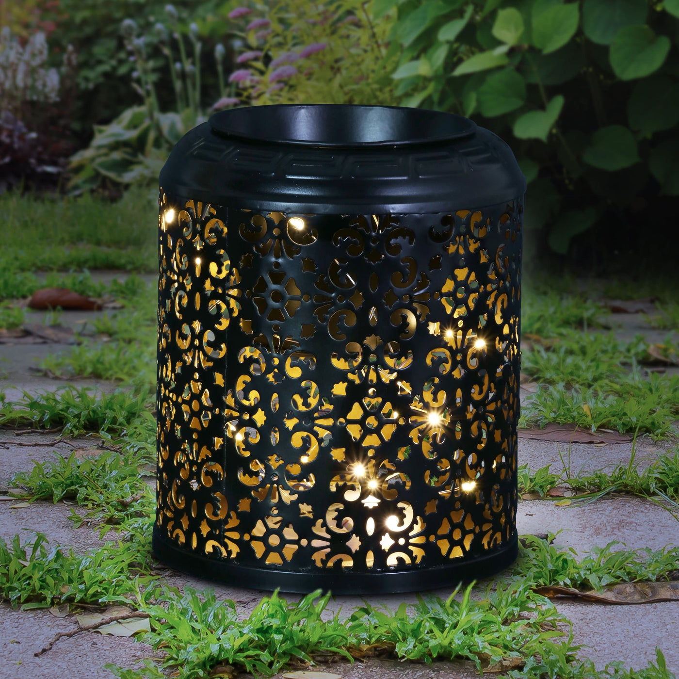 house plants in metal pots Metal Filigree LED House Plant Pot on an Automatic Timer, 8 Inch