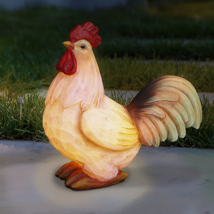 Solar Rooster Hand Painted Garden Statue, 11 Inch