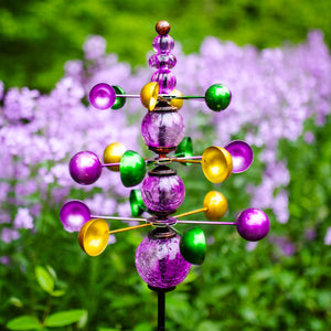 Three Tier Wind Spinner Garden Stake with Glass Crackle Balls in Purple, 14 by 48 Inches | Shop Garden Decor by Exhart