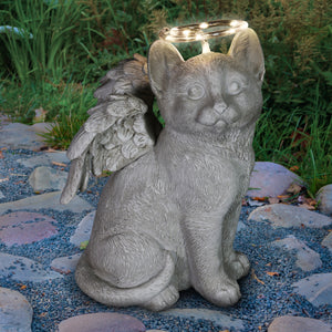 Solar Halo Cat with Angel Wings Memorial Statue, 10 Inches | Shop Garden Decor by Exhart
