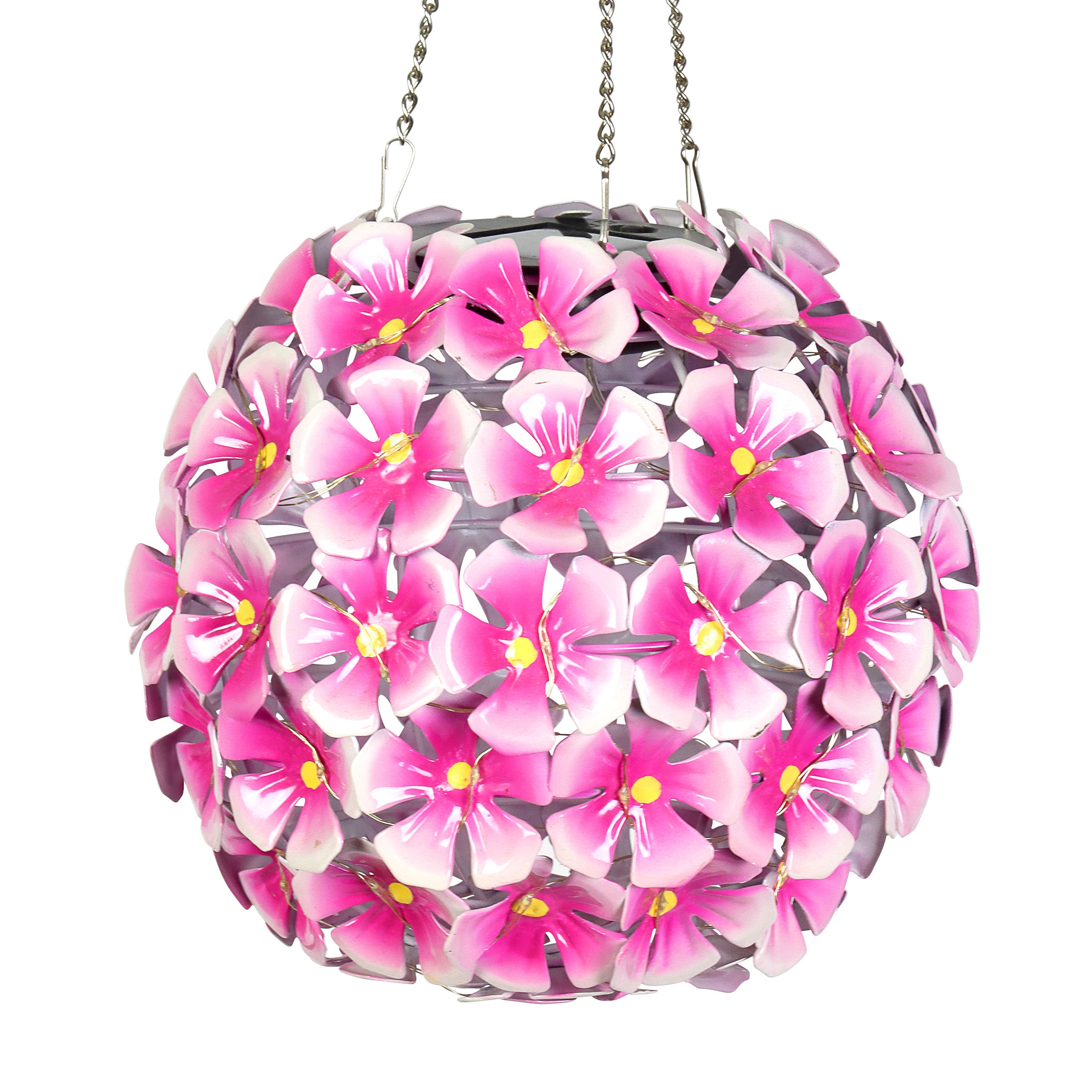 Solar Hanging Hydrangea Flower Ball Garden Décor in Pink - Thumbnail 2