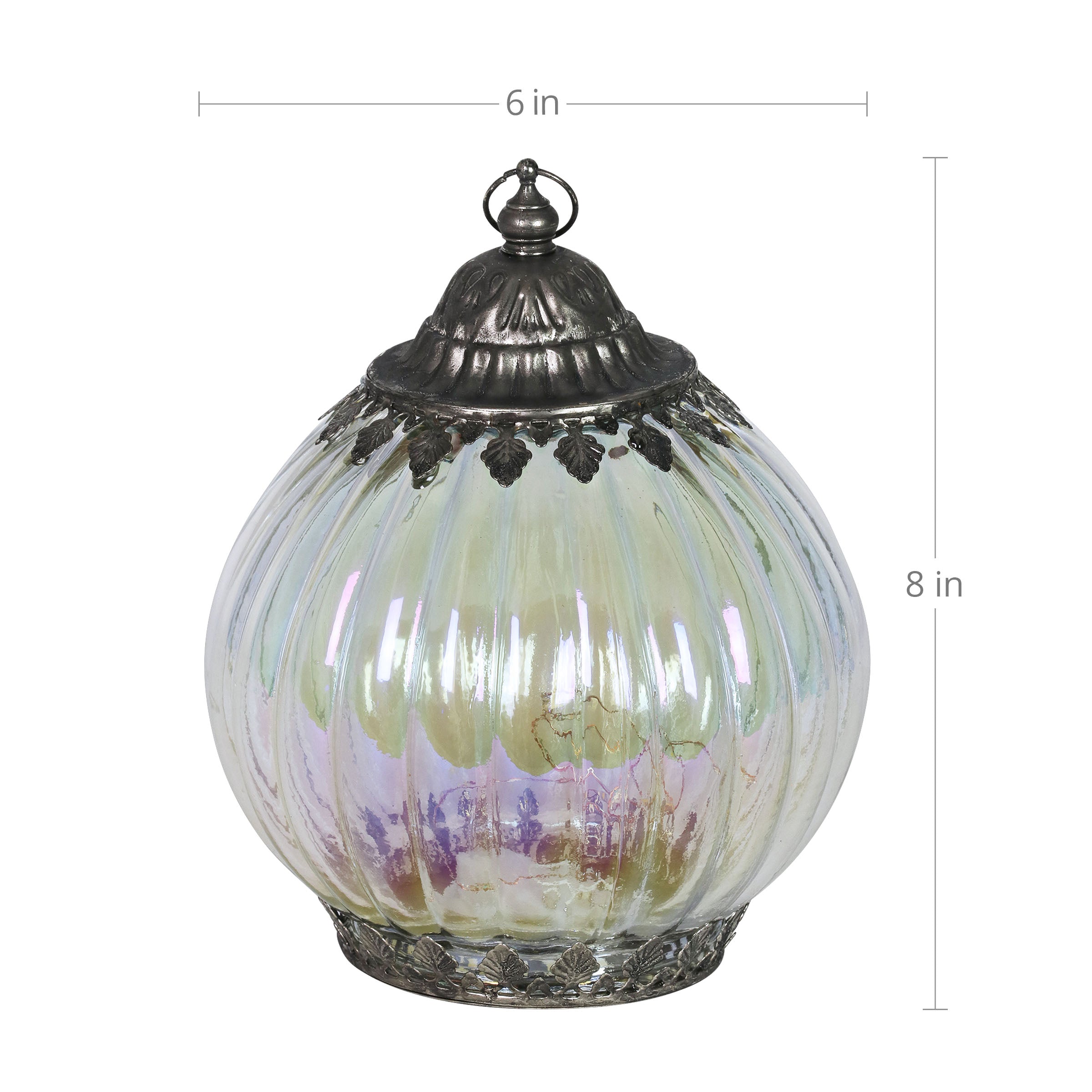 Opal Striped Glass Lantern With Timer, 8 Inch - Thumbnail 5