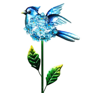 Solar Blue Jay with Flower Body Garden Stake, 9 by 33 Inches | Shop Garden Decor by Exhart