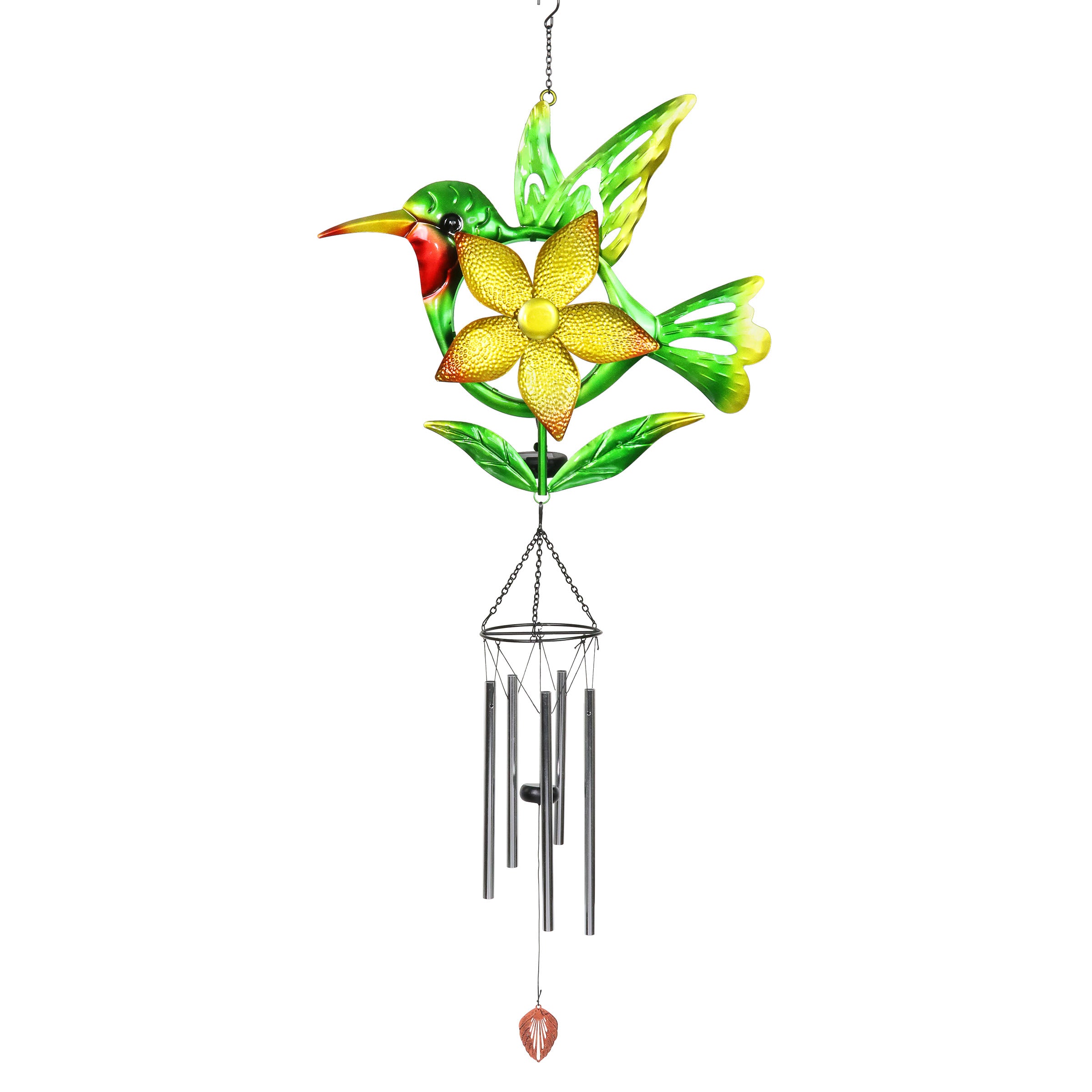 Solar Metal Hummingbird Spinning Pinwheel Wind Chime - Thumbnail 3