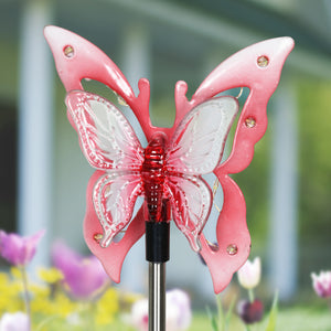 Solar Acrylic and Metal Pink Butterfly Garden Stake with Twelve LED Lights, 4 by 34 Inches | Shop Garden Decor by Exhart