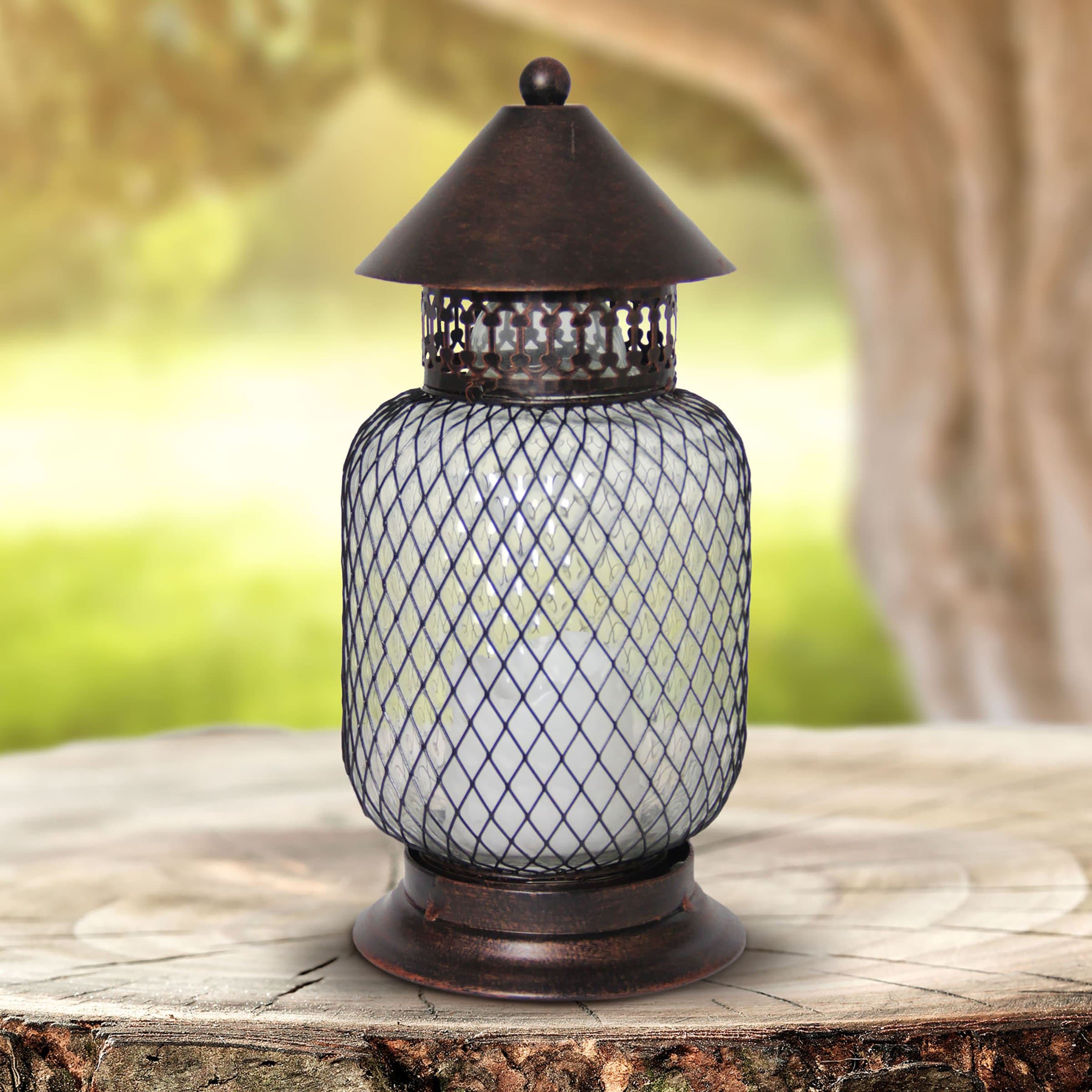 10 inch Battery Powered Bronze Lantern with LED Candle - Thumbnail 4