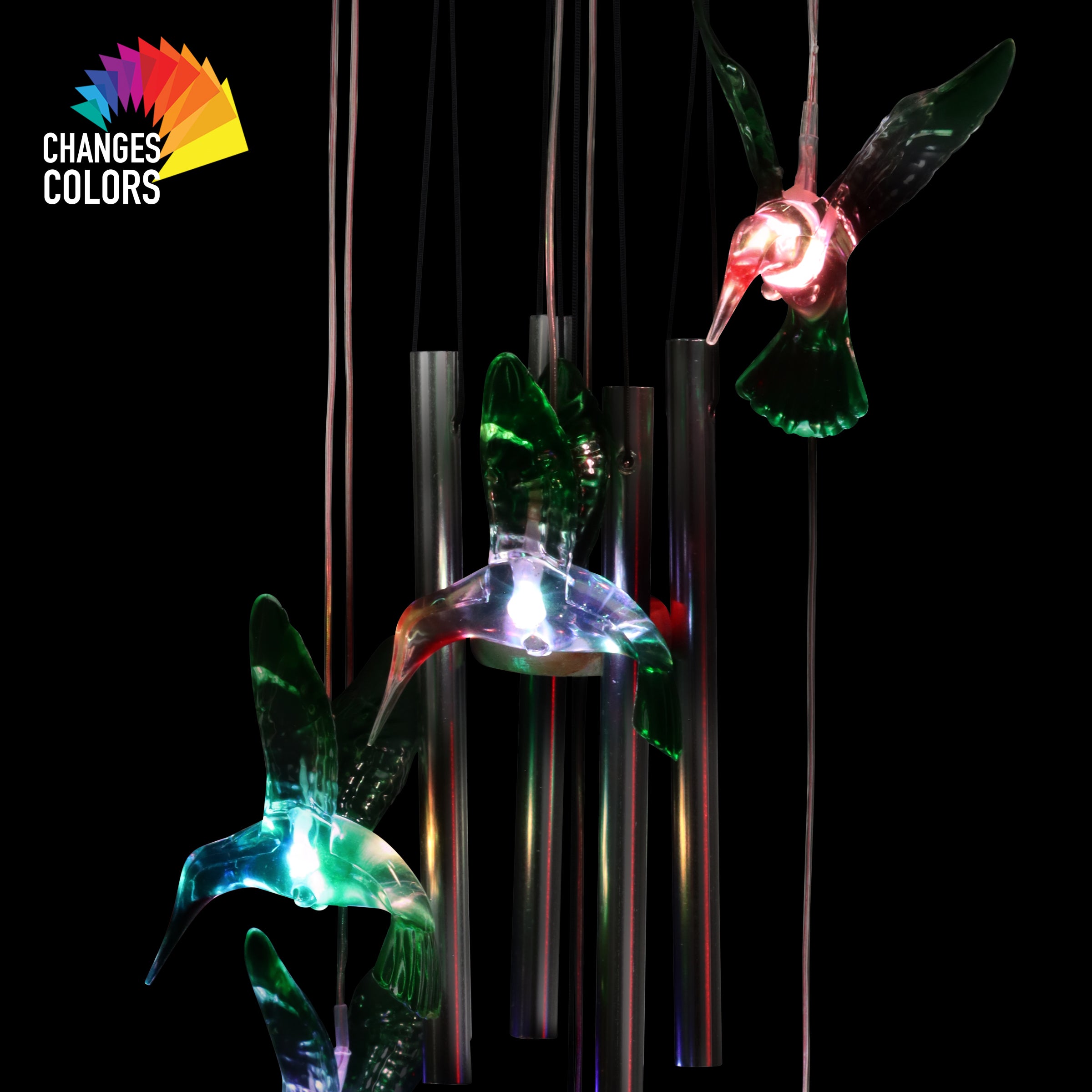 Solar Hummingbird Acrylic and Metal Wind Chime with Color Changing LED lights - Thumbnail 2