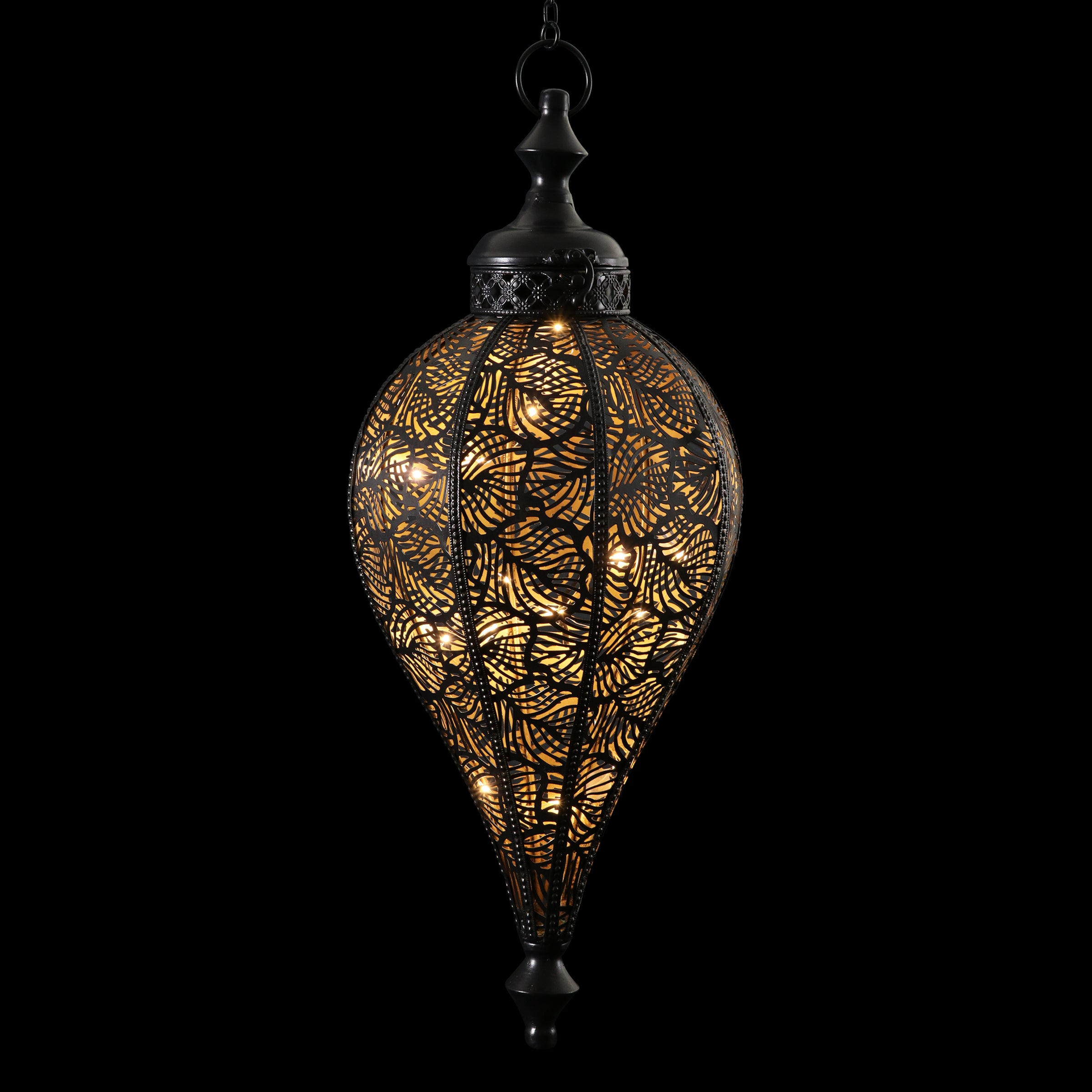 Hanging Metal Leaf Pattern LED Lantern with 5 Hour Battery Timer - Thumbnail 3