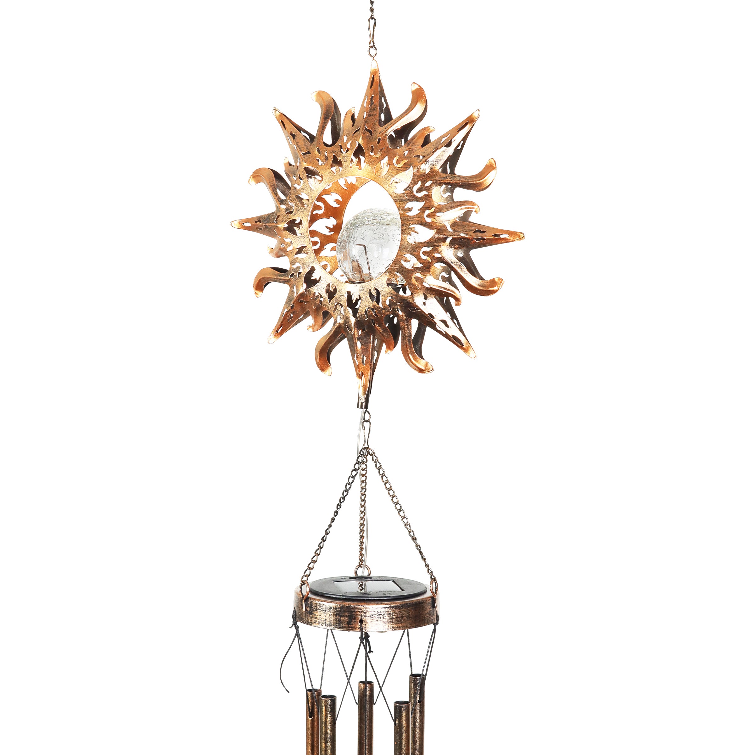 Solar Bronze Metal Sun with Glass Crackle Ball Wind Chime - Thumbnail 2