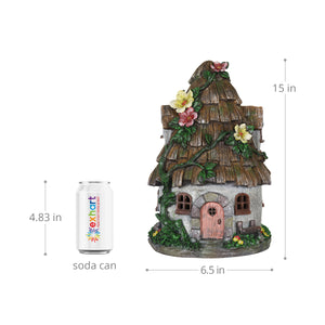 Solar Wood Shingle Roof Fairy House Garden Statue, 10 by 15 Inches | Shop Garden Decor by Exhart