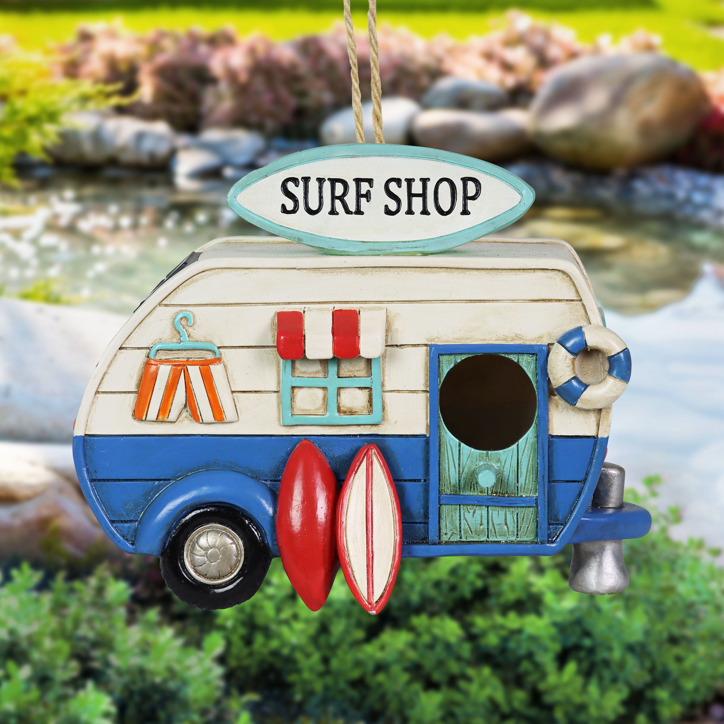 Solar Retro Surf Shop RV Hanging Bird House - Thumbnail 3