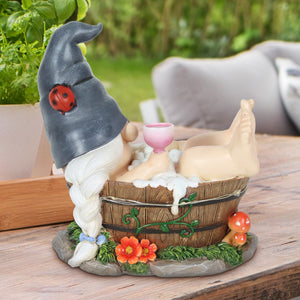 Good Time Bubble Bath Betty Gnome in a Tub Garden Statue with LED lights on a Battery Operated Timer, 7.5 by 7.5 Inches | Exhart