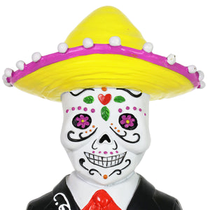 Day of the Dead Man with LED Sparkle Light Jar and Battery Powered Automatic Timer, 14 Inches tall | Exhart