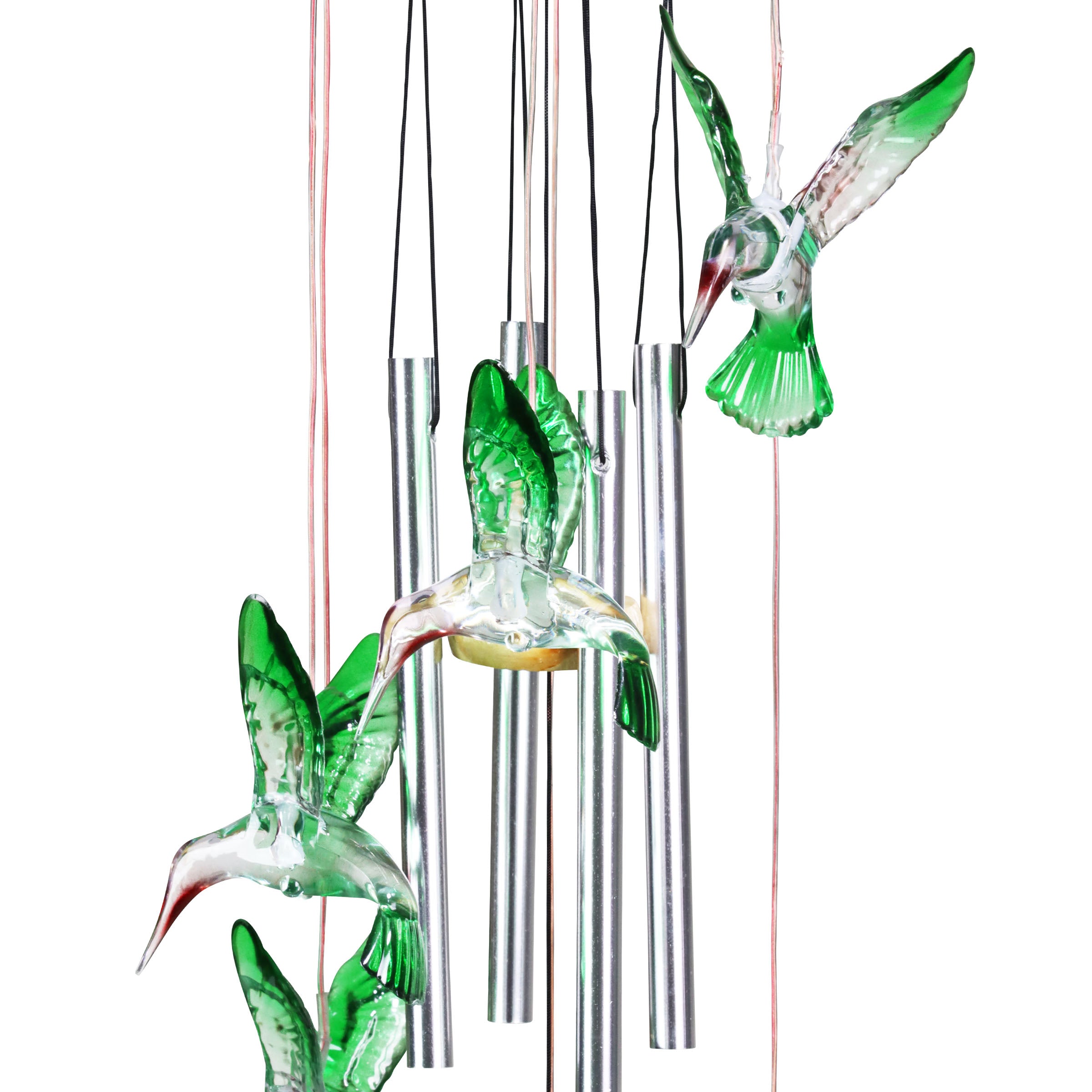 Solar Hummingbird Acrylic and Metal Wind Chime with Color Changing LED lights - Thumbnail 3