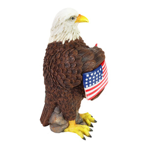 Solar Hand Painted Bald Eagle Garden Statue with Illuminating USA Flag, 7.5 by 12 Inches | Shop Garden Decor by Exhart