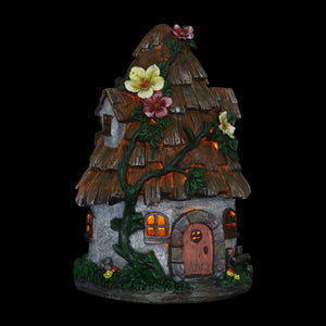 Solar Wood Shingle Roof Fairy House Garden Statue, 10 by 15 Inches | Shop Garden Decor by Exhart