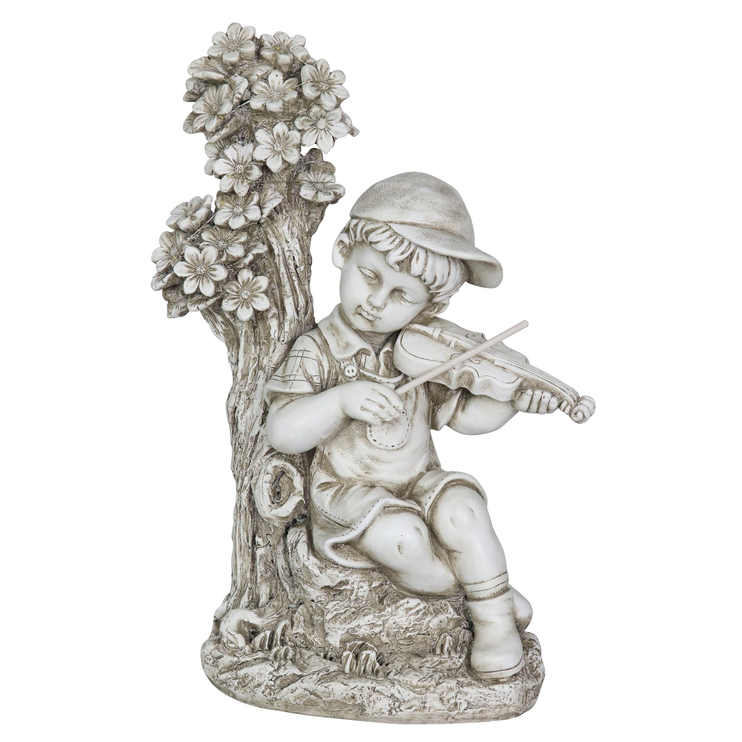 Solar Boy Playing Violin Under a Tree Statue