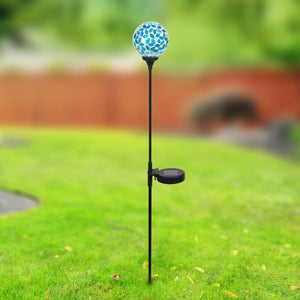 Solar Mosaic Glass Ball Garden Stake in Blue, 4 by 32.5 Inches | Shop Garden Decor by Exhart