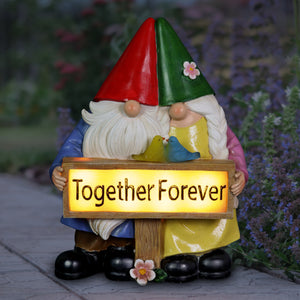 Solar Hand Painted Gnome Couple Garden Statue with Together Forever Sign, 4.5 by 9.5 Inches | Shop Garden Decor by Exhart