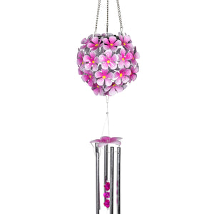 Solar Hanging Pink Hydrangea Flower Ball Wind Chime with Thirty-Eight LED Lights, 6 by 27 Inches | Shop Garden Decor by Exhart