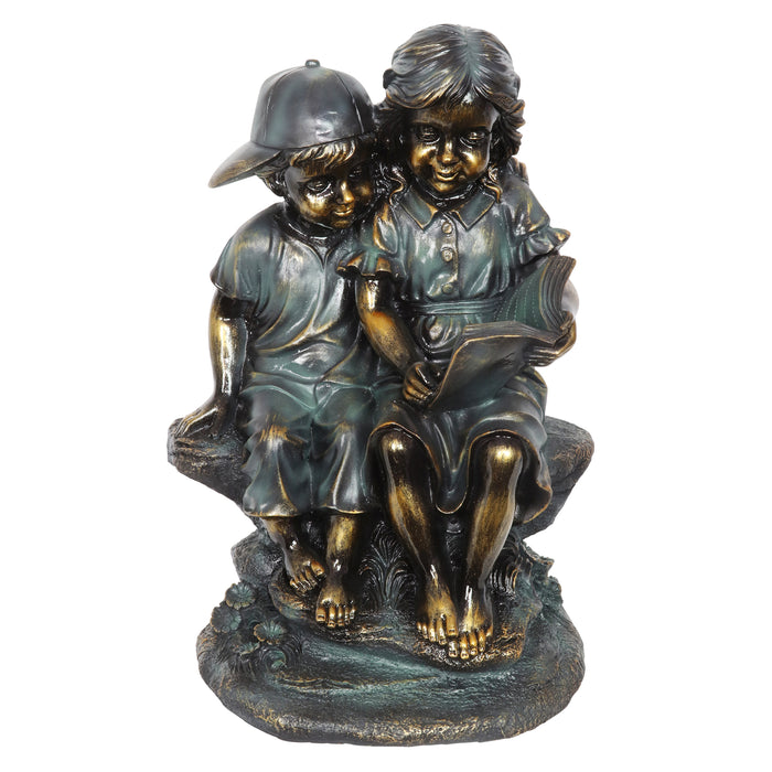 Girl in Boy's Lap Bronze Look Statuary with Patina Finish, 21 Inch