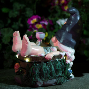 Good Time Bubble Bath Betty Gnome in a Tub Garden Statue with LED lights on a Battery Operated Timer, 7.5 by 7.5 Inches | Exhart