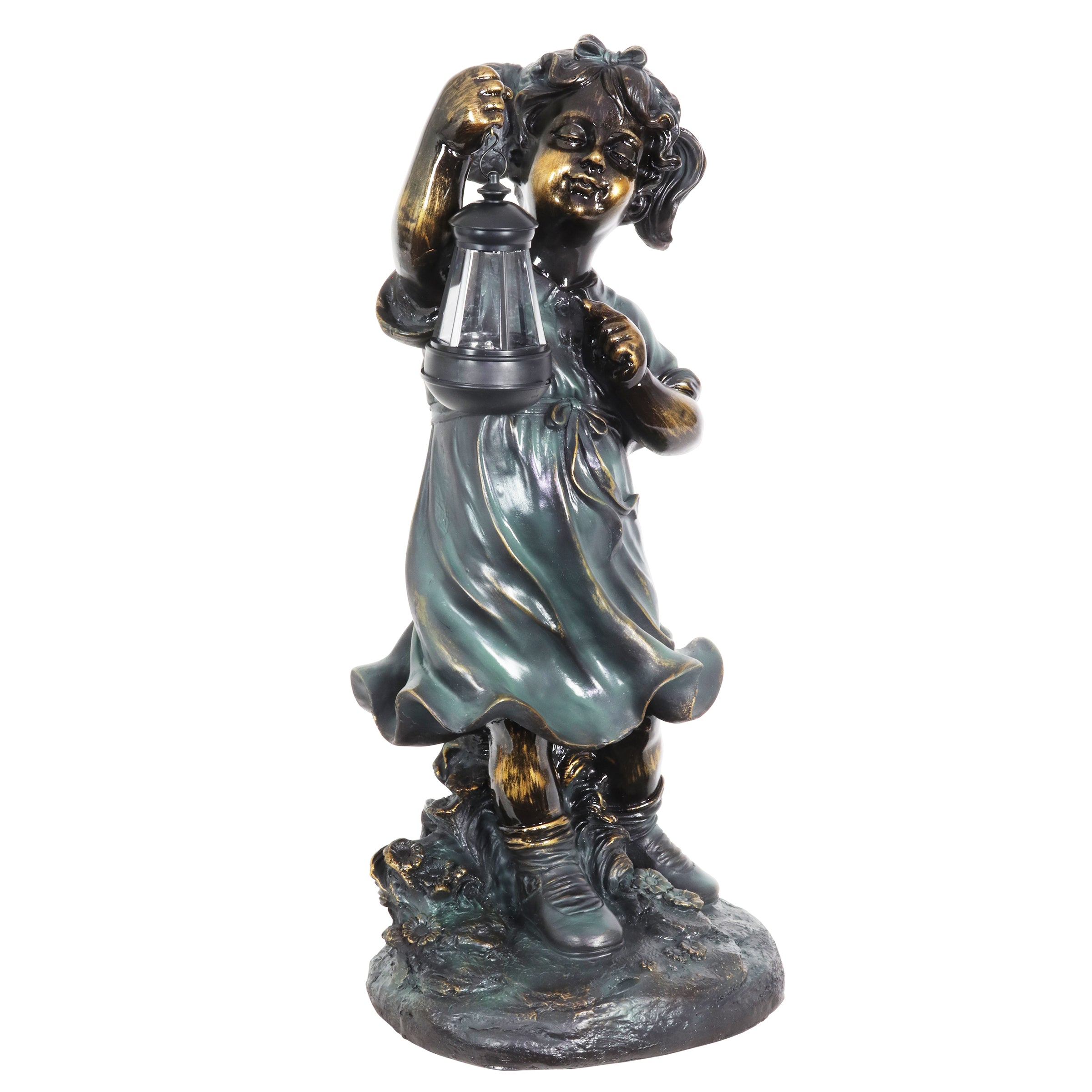 Solar Lantern Girl Garden Statuary