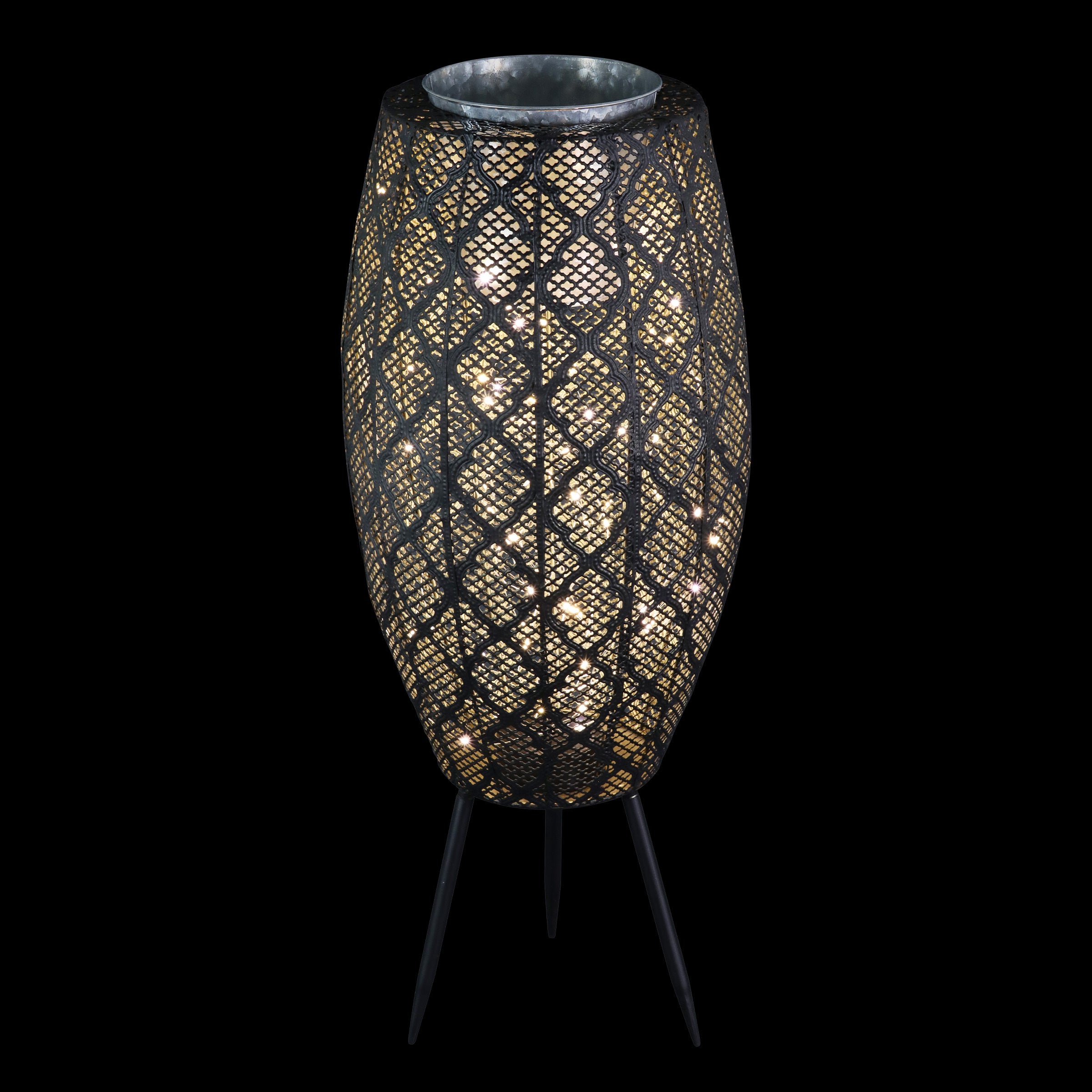 Black Metal Filigree Planter with 30 LED lights on a Battery Operated Timer - Thumbnail 2